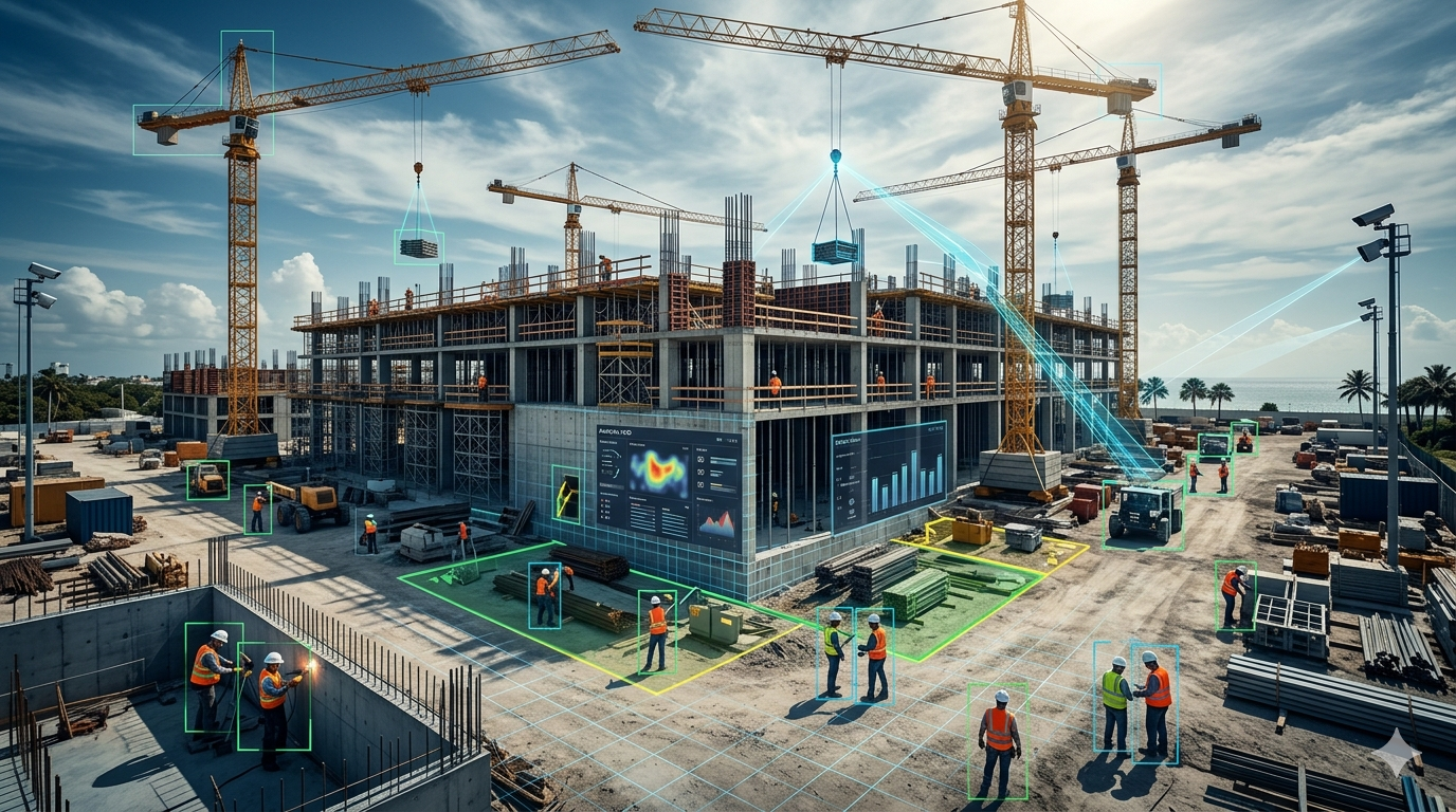 Construction site monitored by OSHA Compliance AI