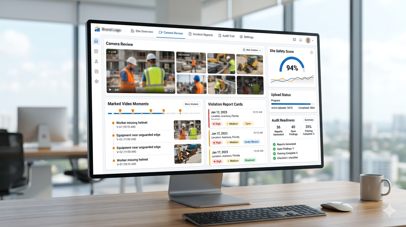 OSHA Compliance AI dashboard and marked video review