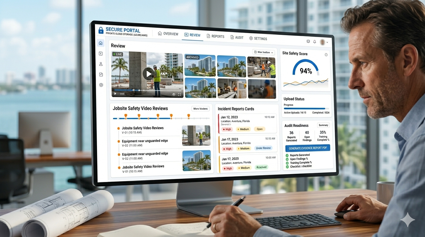 Safety manager reviewing secure OSHA Compliance AI portal